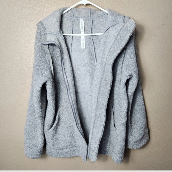 Lululemon So Sherpa Wool Blend Boucle Gray Heather Hooded Zip Jacket-Size 6 - Picture 6 of 11